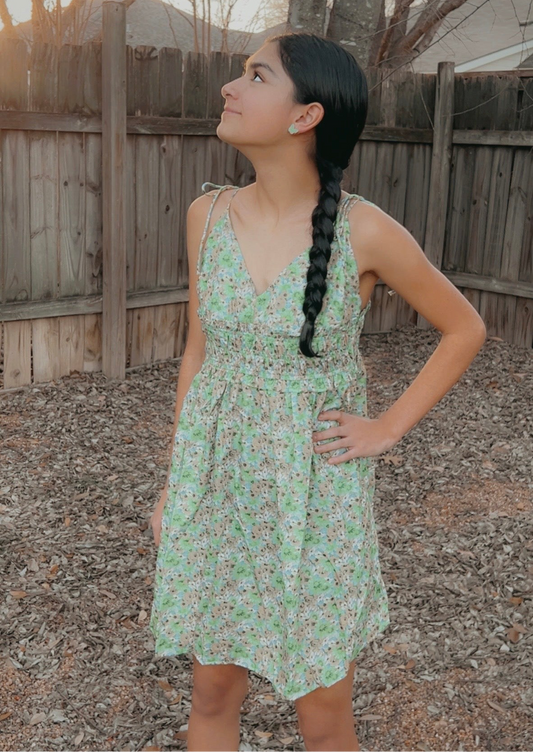 Apple Green Floral Dress
