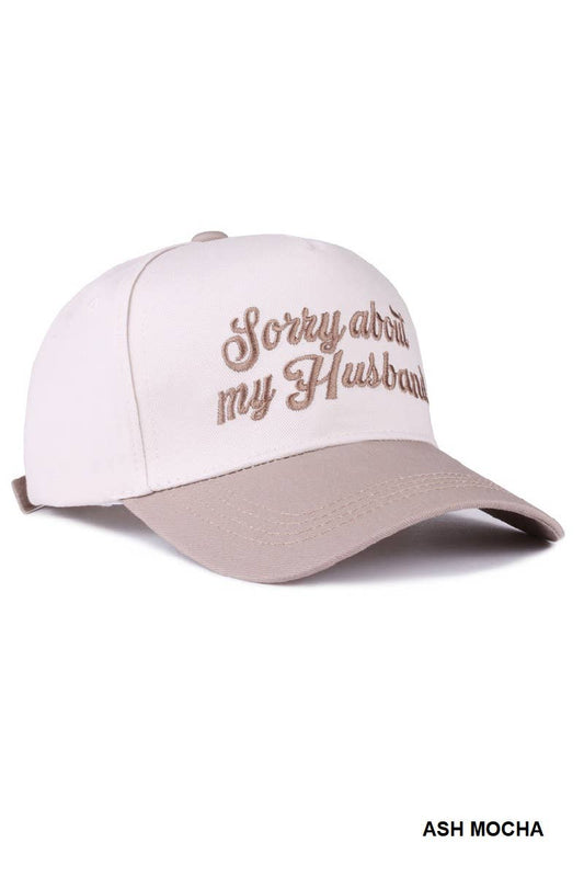 .SI-27994 Sorry About My Husband Two Tone Canvas Cotton Cap: ASH MOCHA-182669 / OS